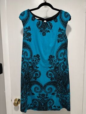 London Times Teal Midi Dress with Black Paisley Accents